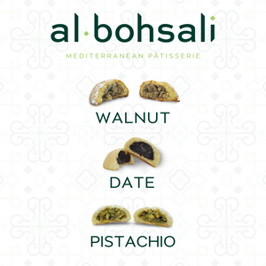 Maamoul Pistachio, Date, & Walnut Filled Shortbread Cookies, 8 of Each